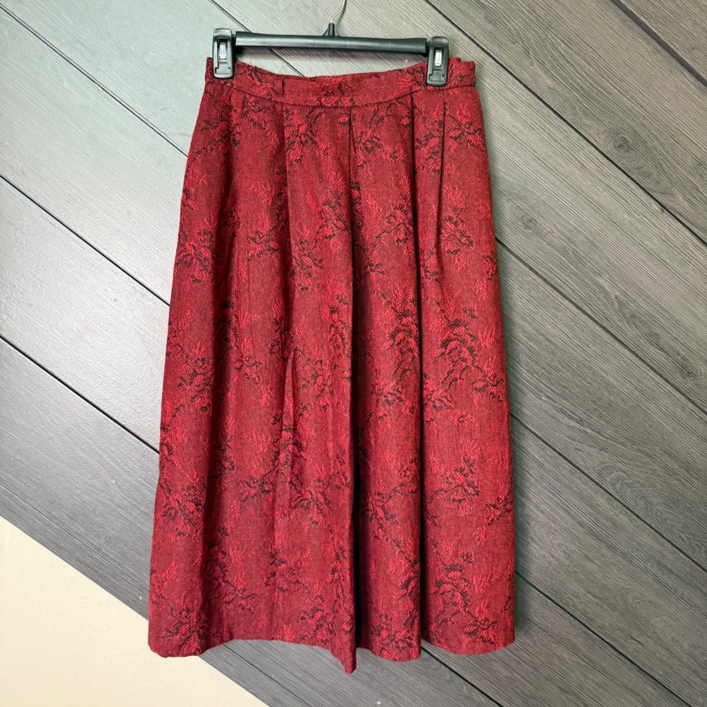 Vintage Jack Winter Women's Wool Blend Jacquard Pleated Midi Skirt Size 10